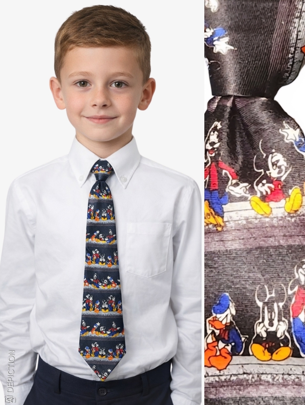 Disney Necktie with Mickey Mouse,  Donald Duck & Goofy, Kids Boys Adjustable Tie